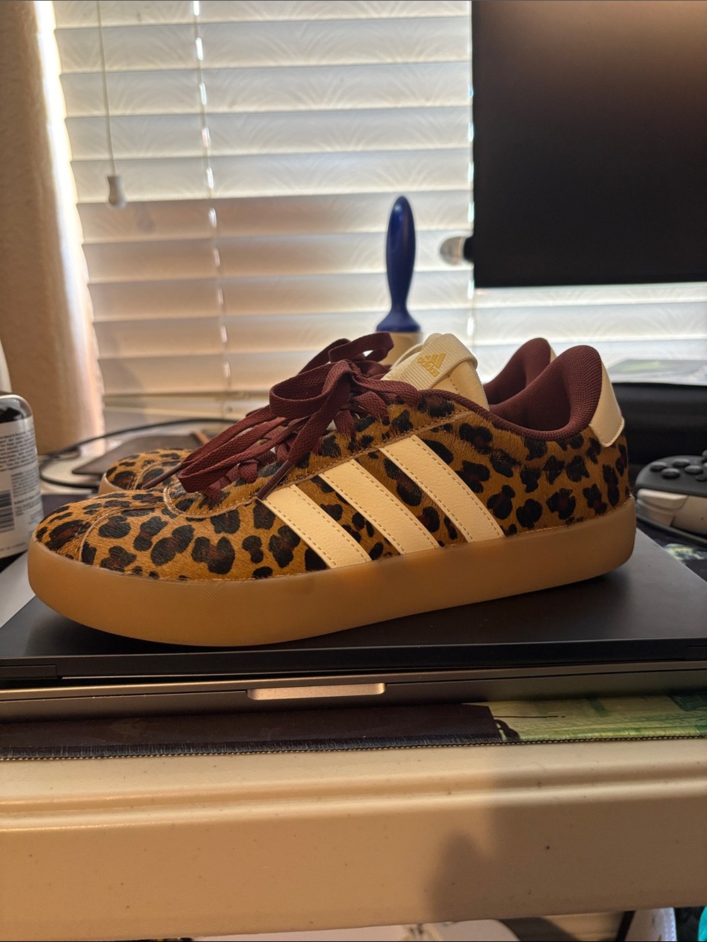 adidas Leopard-Print Sneakers with Cream Stripes and Brown Accents